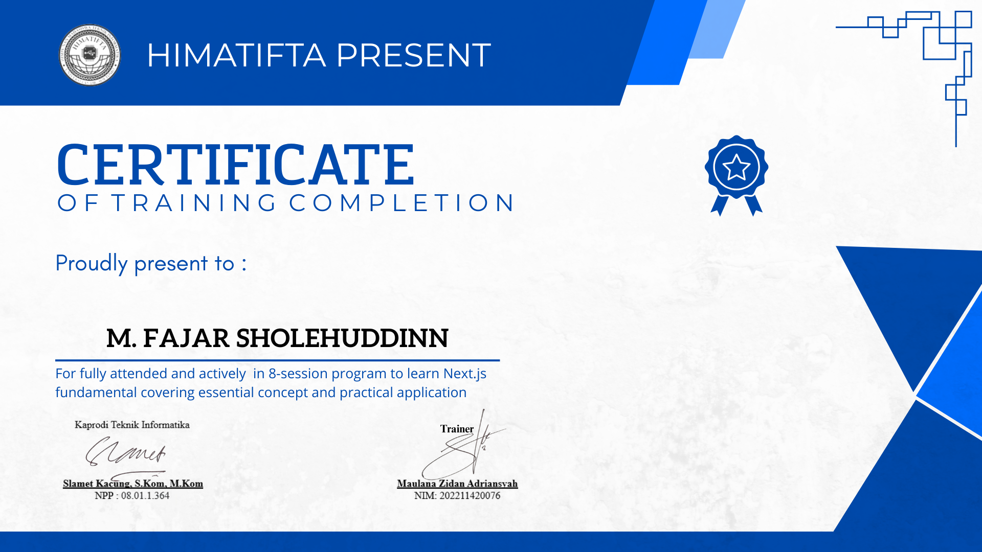 Sertifikat training Next.js